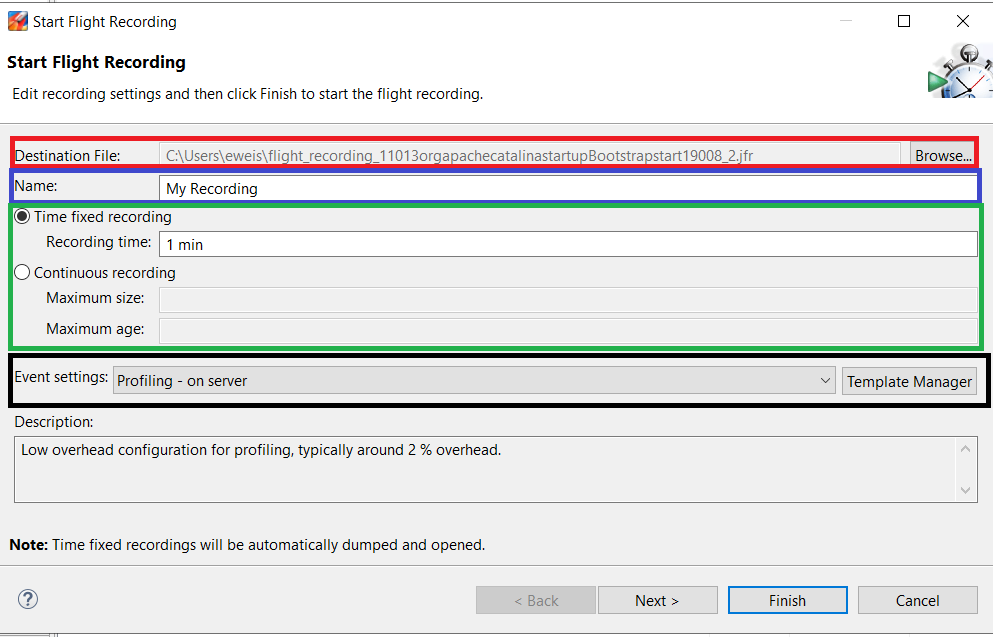 Profile endpoint recording config