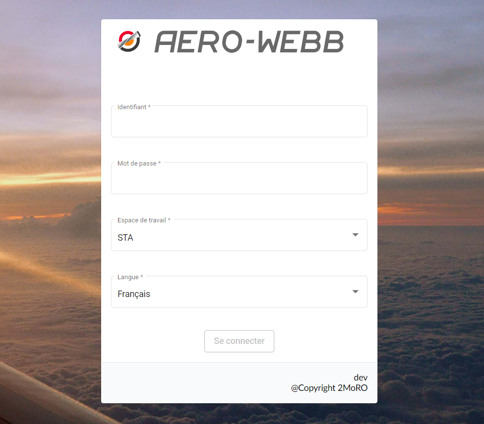 Ecran authentification Aero-Webb