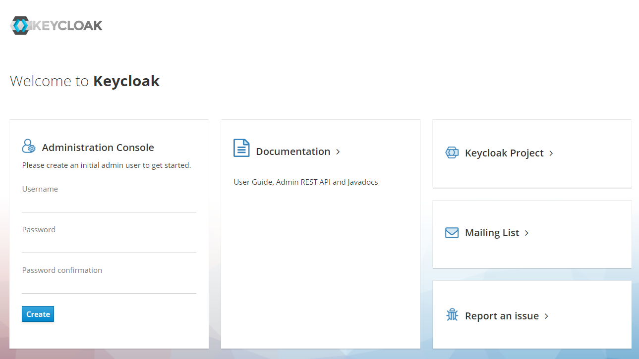 Ecran accueil keycloak
