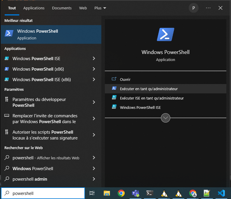 Ouvrir powershell admin